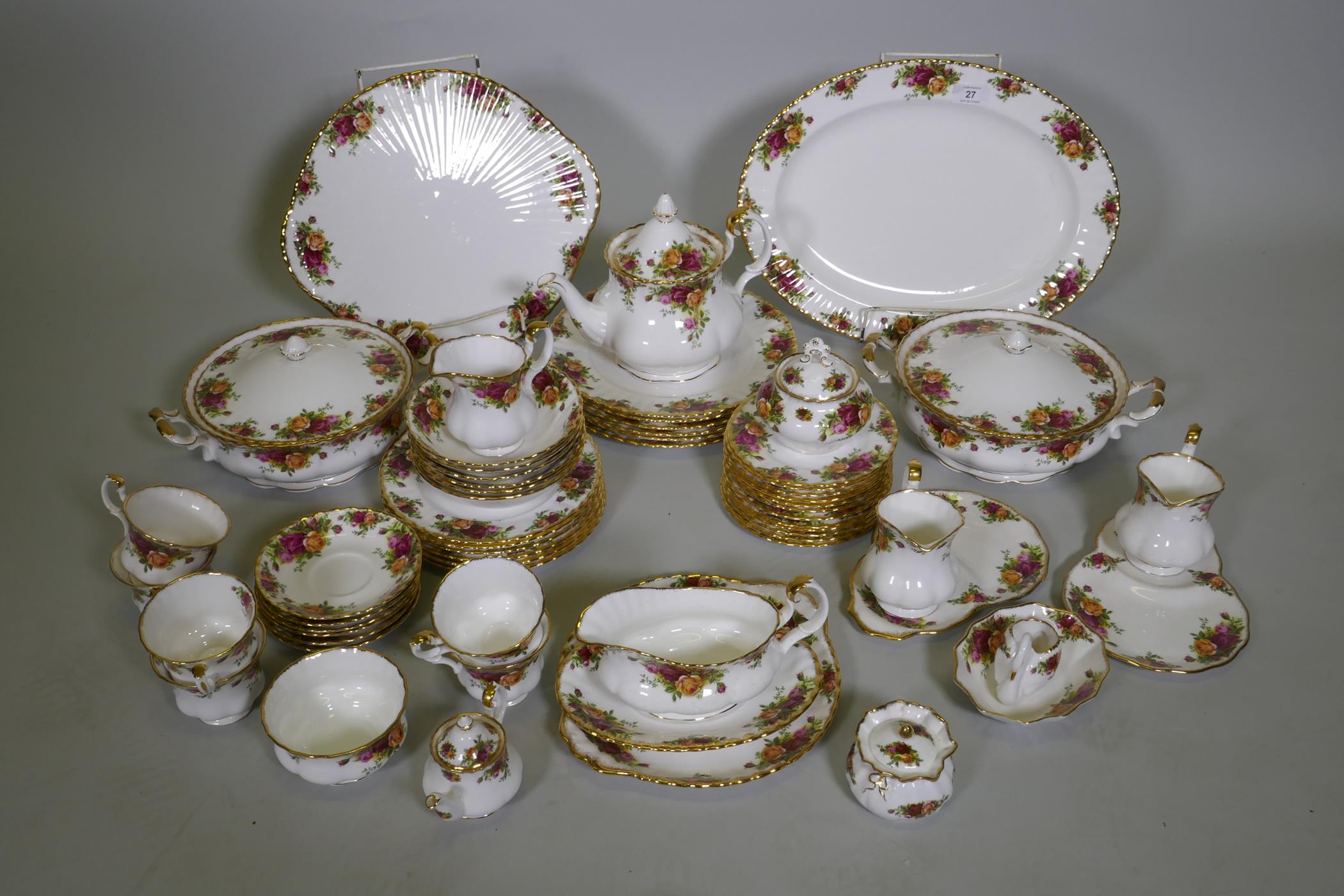 A Royal Albert Country Rose six place dinner service, with serving plates, tureens etc, appears - Image 2 of 7