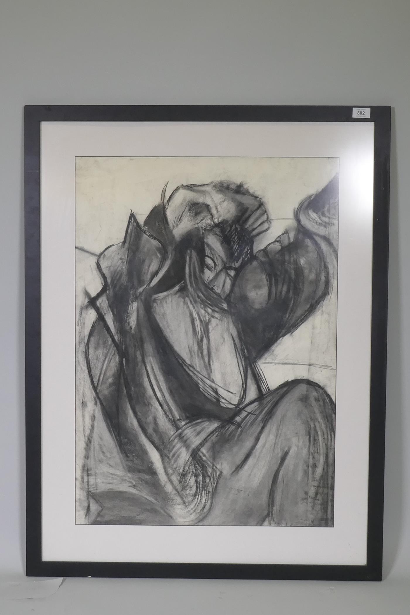 Charcoal study of a figure, unsigned, C20th, 58 x 83cm - Image 2 of 2