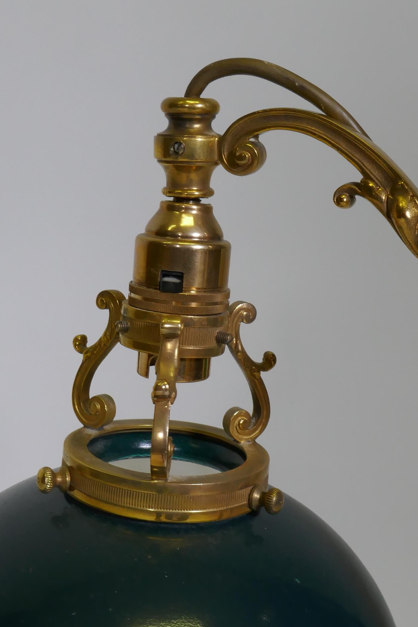 An ormolu table lamp with adjustable painted toleaware shade, the base with fine engraved and - Image 3 of 3