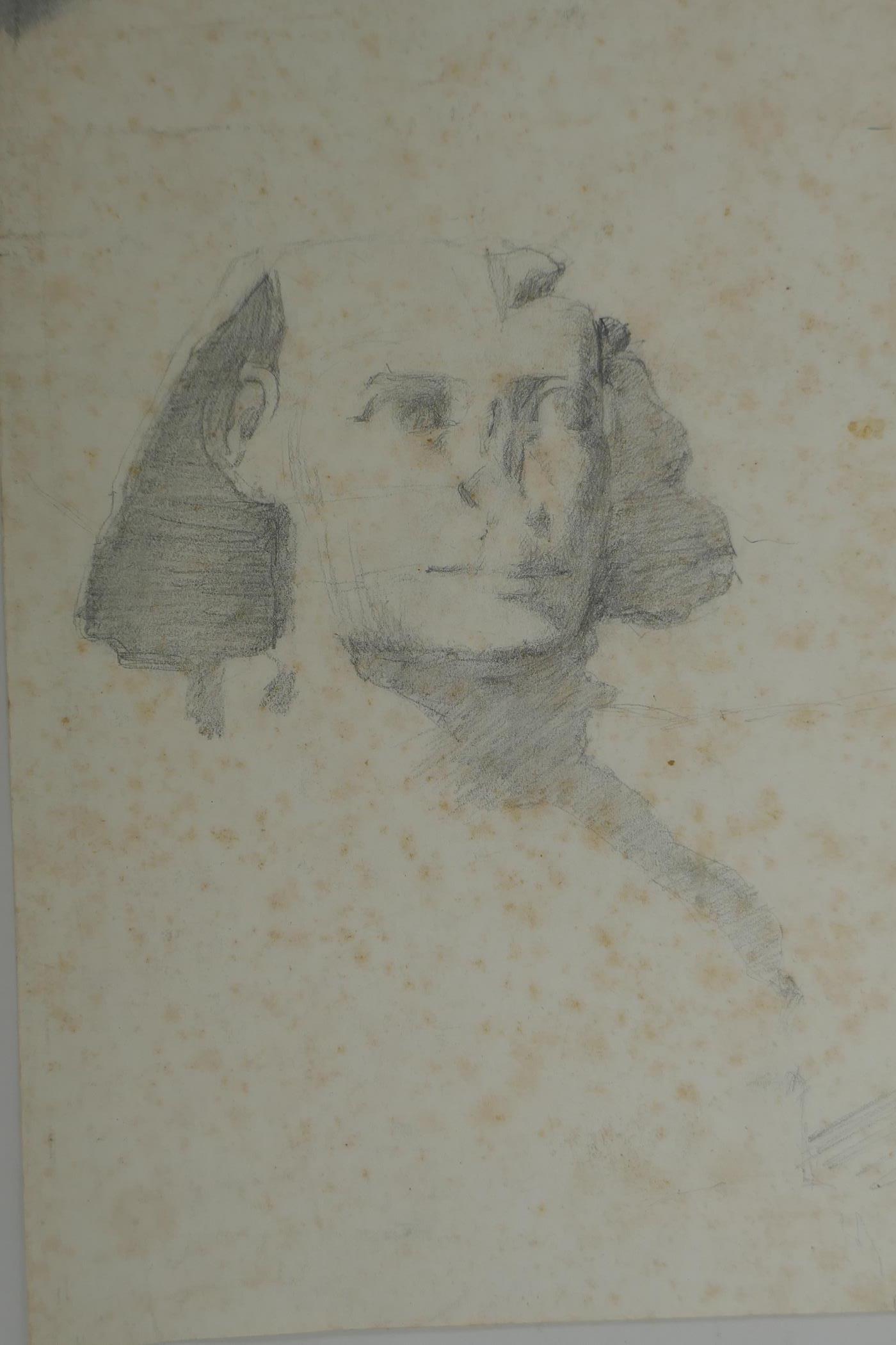 Una Hook RA, (b.1889),four early C20th pencil sketches of the Sphinx, one dated 1912, 21 x 27cm - Image 5 of 7