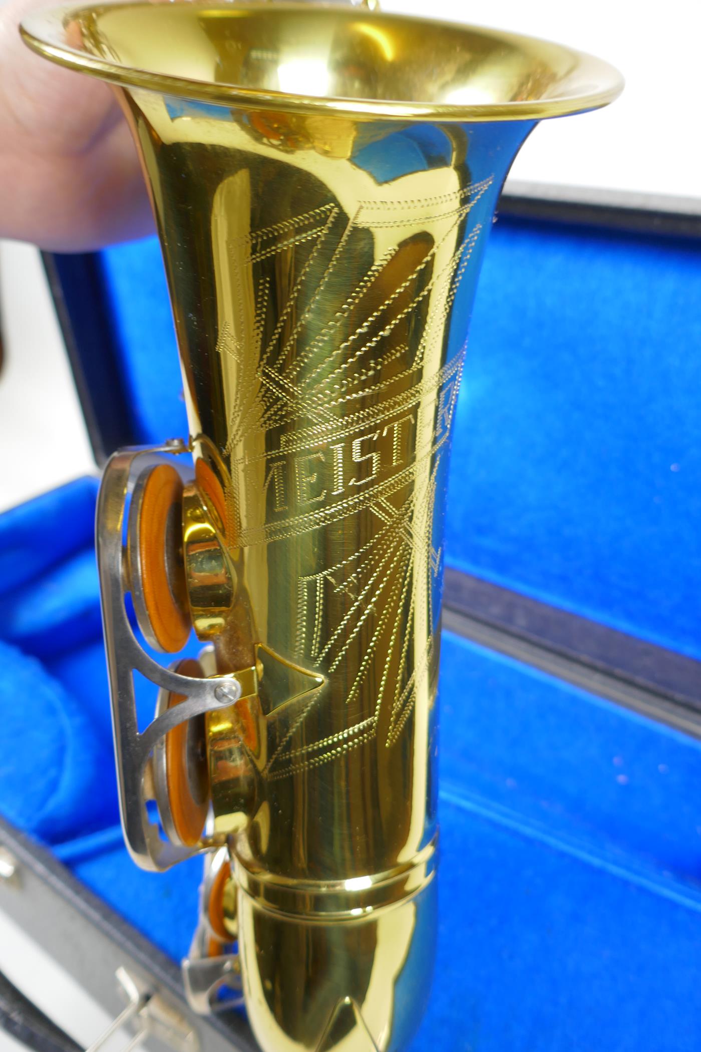 An East German 'Meister' brass saxophone, cased - Image 2 of 6