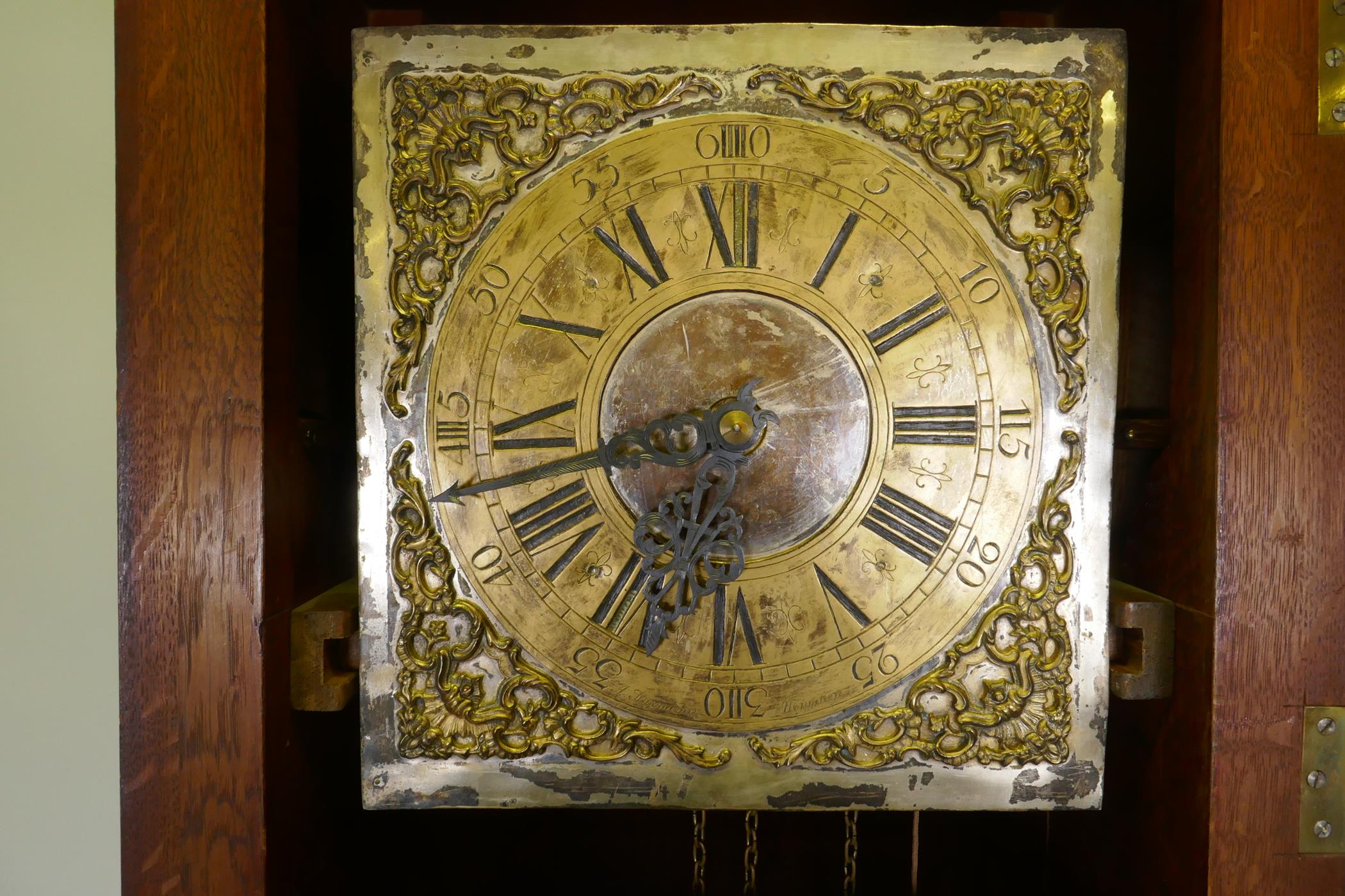 An early mahogany case longcase clock with glazed door and brass and silvered dial, the movement - Image 2 of 7
