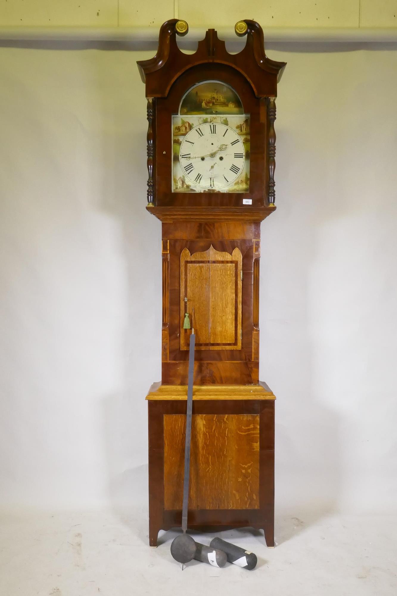 C19th oak and mahogany North Country long case clock, the painted dial with Roman numerals and - Image 4 of 10