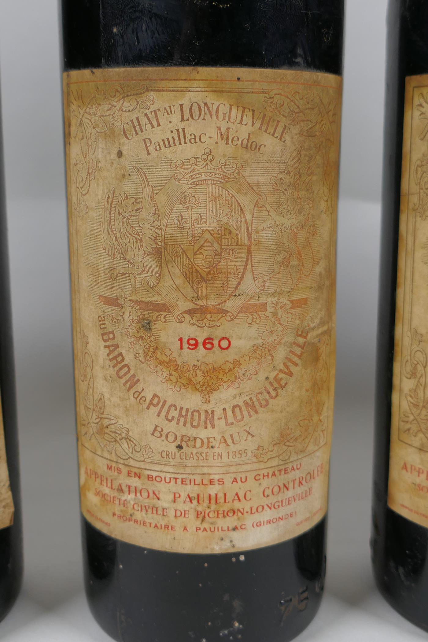 Five bottles of Chateau Pichon Baron, Pauillac, Gran Cru Classe 1960, together with two bottles of - Image 2 of 5