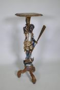 A Venetian polychrome and parcel gilt blackamoor stand in the form of a gondolier, 102cm high