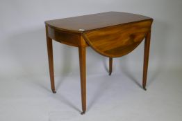 A C19th inlaid mahogany Pembroke table with single end drawer, raised on tapering supports