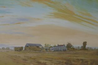 Howard Shelvey, landscape with farmhouse and barns, signed and dated 1976, oil on board, 75 x 60cm