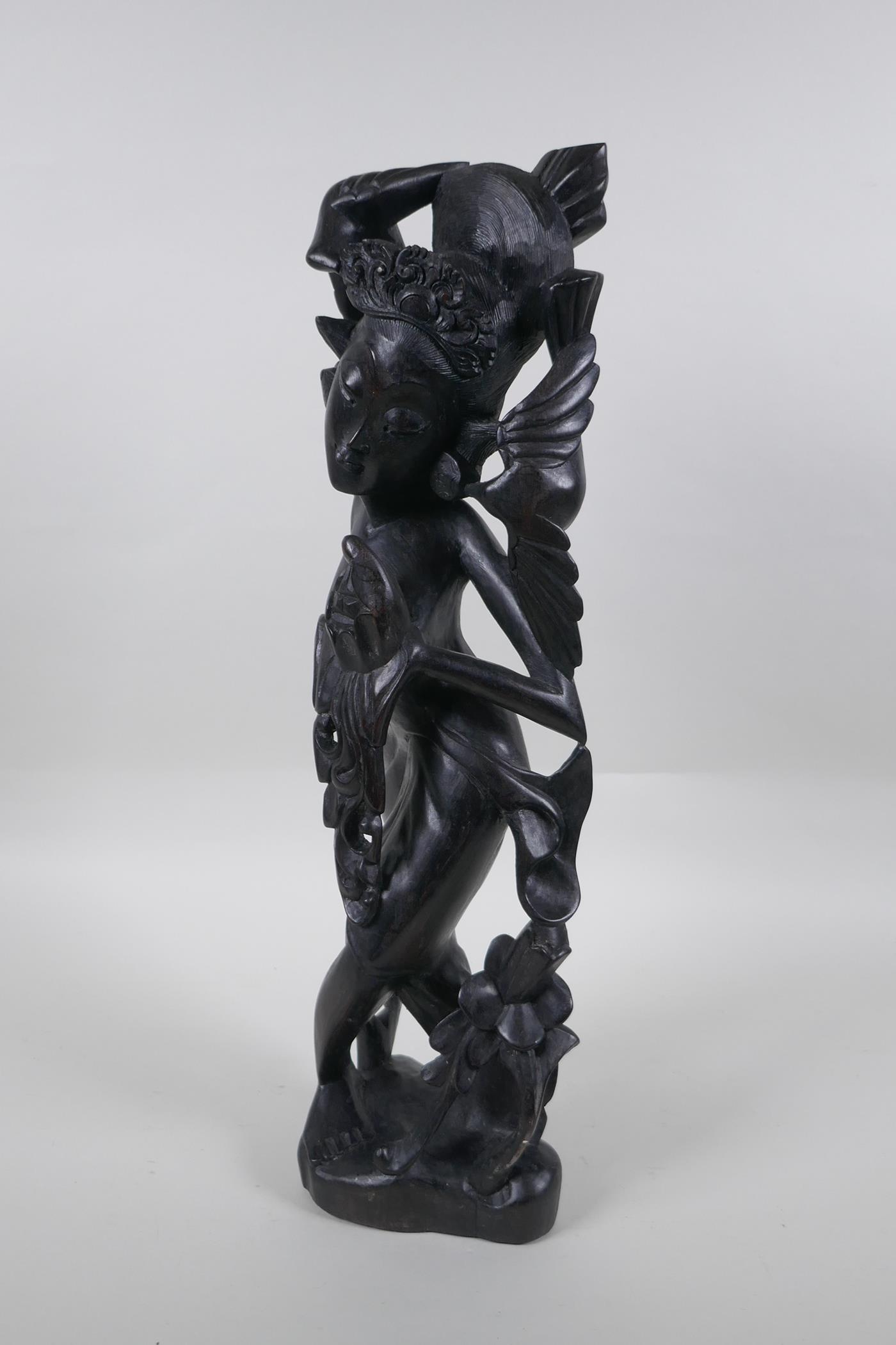 A Balinese carved hardwood figure of a dancer, 45cm high - Image 4 of 5