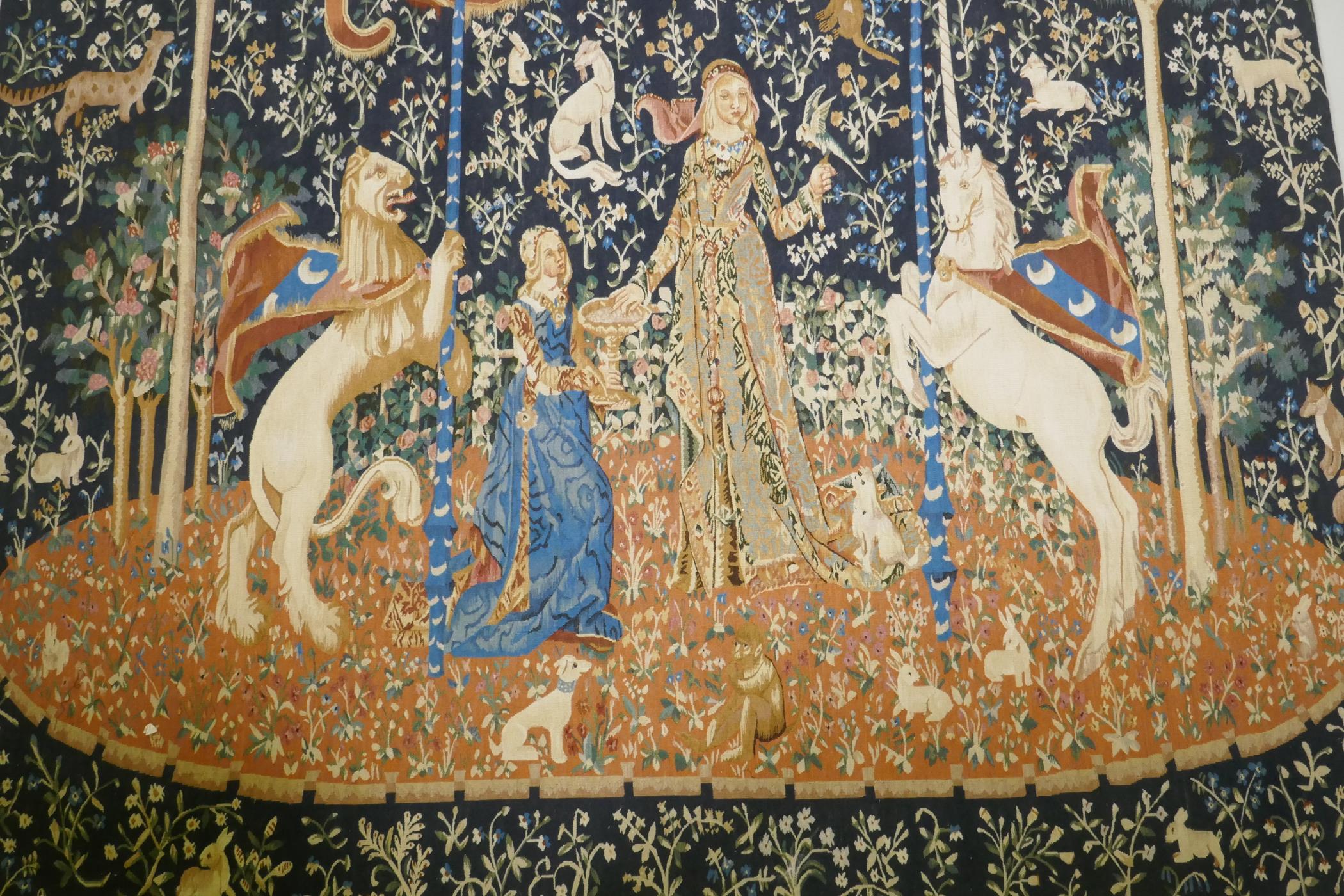 A hand woven pure wool Aubusson style tapestry with lion and unicorn design, 180 x 168cm - Image 3 of 4