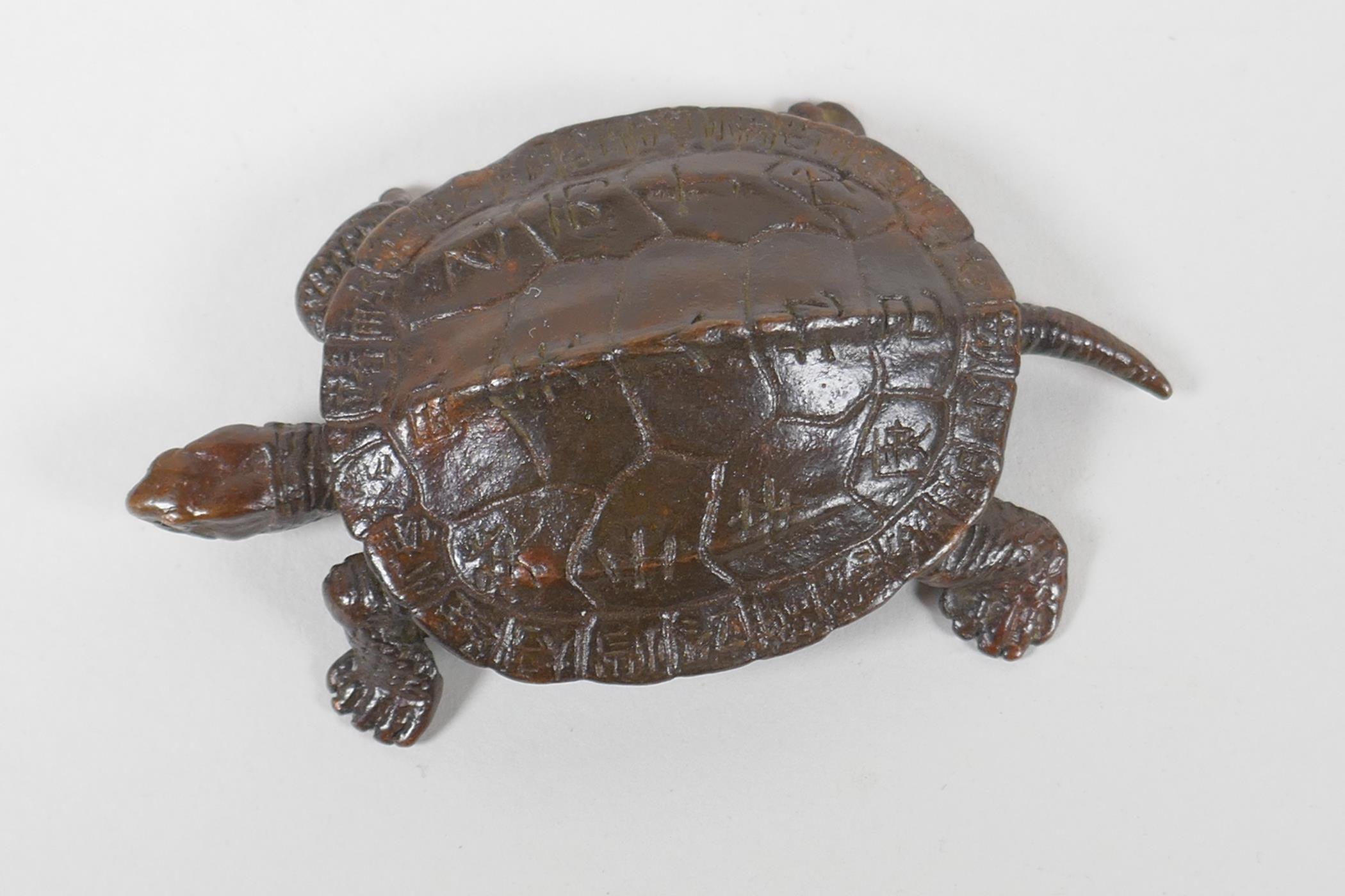 A Japanese style bronze okimono tortoise, 7cm long - Image 2 of 3