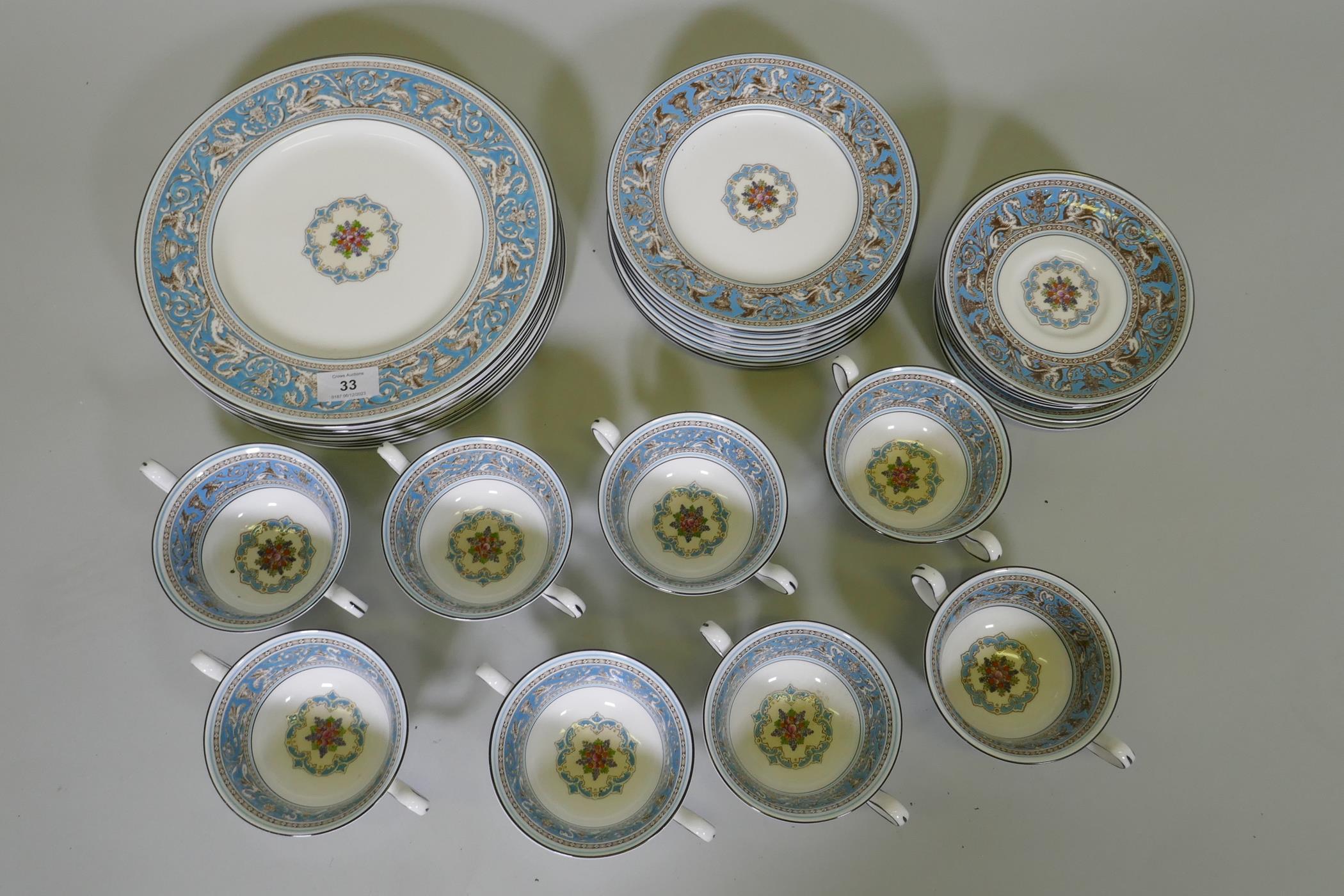 A Wedgwood Florentine turquoise eight place part dinner service, plate 27cm diameter - Image 2 of 3