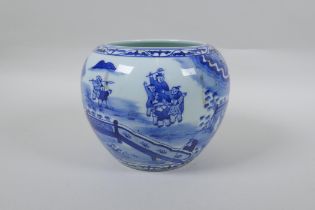 A Chinese blue and white porcelain vase decorat3ed with boys playing in a landscape, Qianlong seal