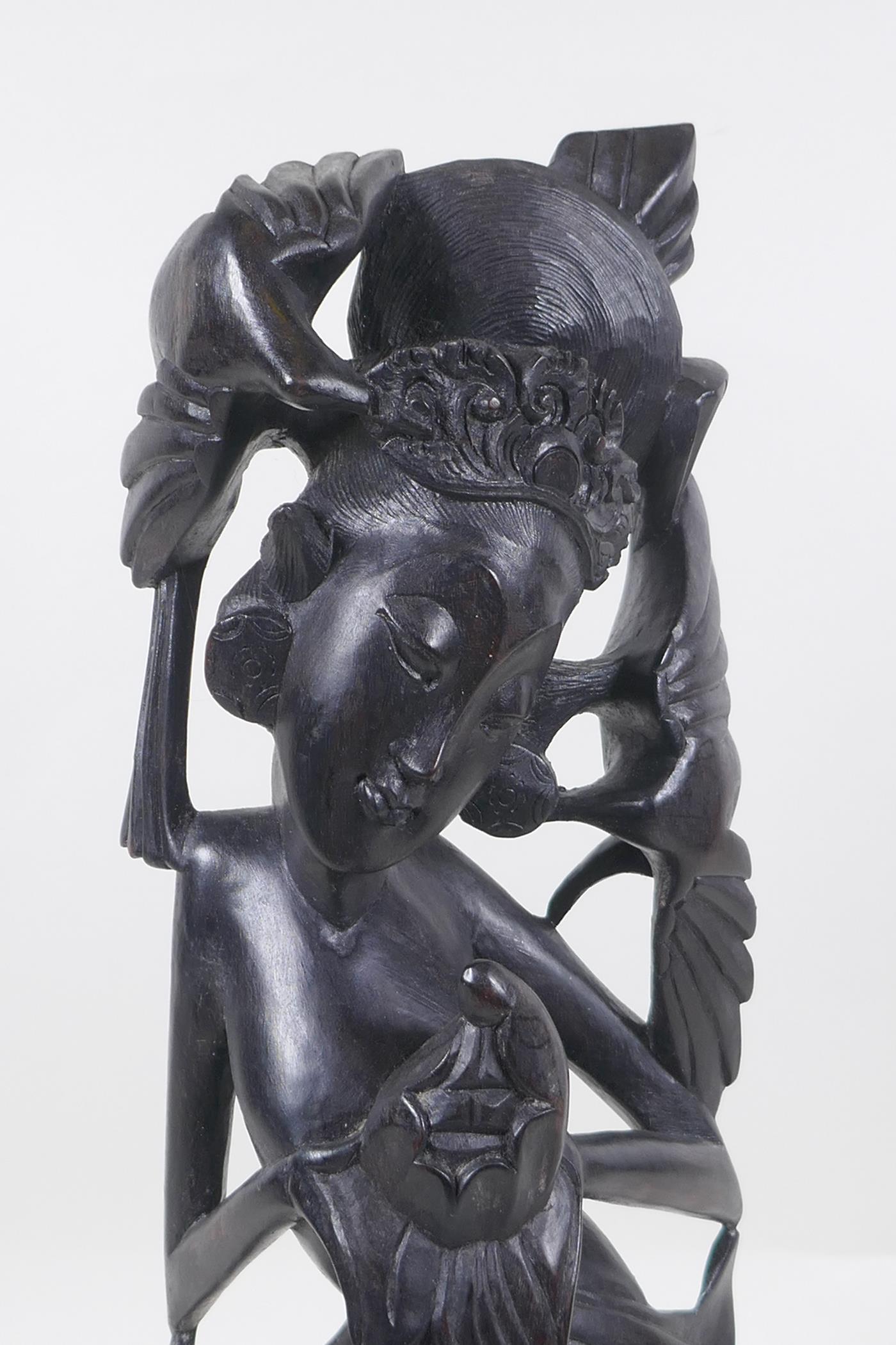 A Balinese carved hardwood figure of a dancer, 45cm high - Image 2 of 5