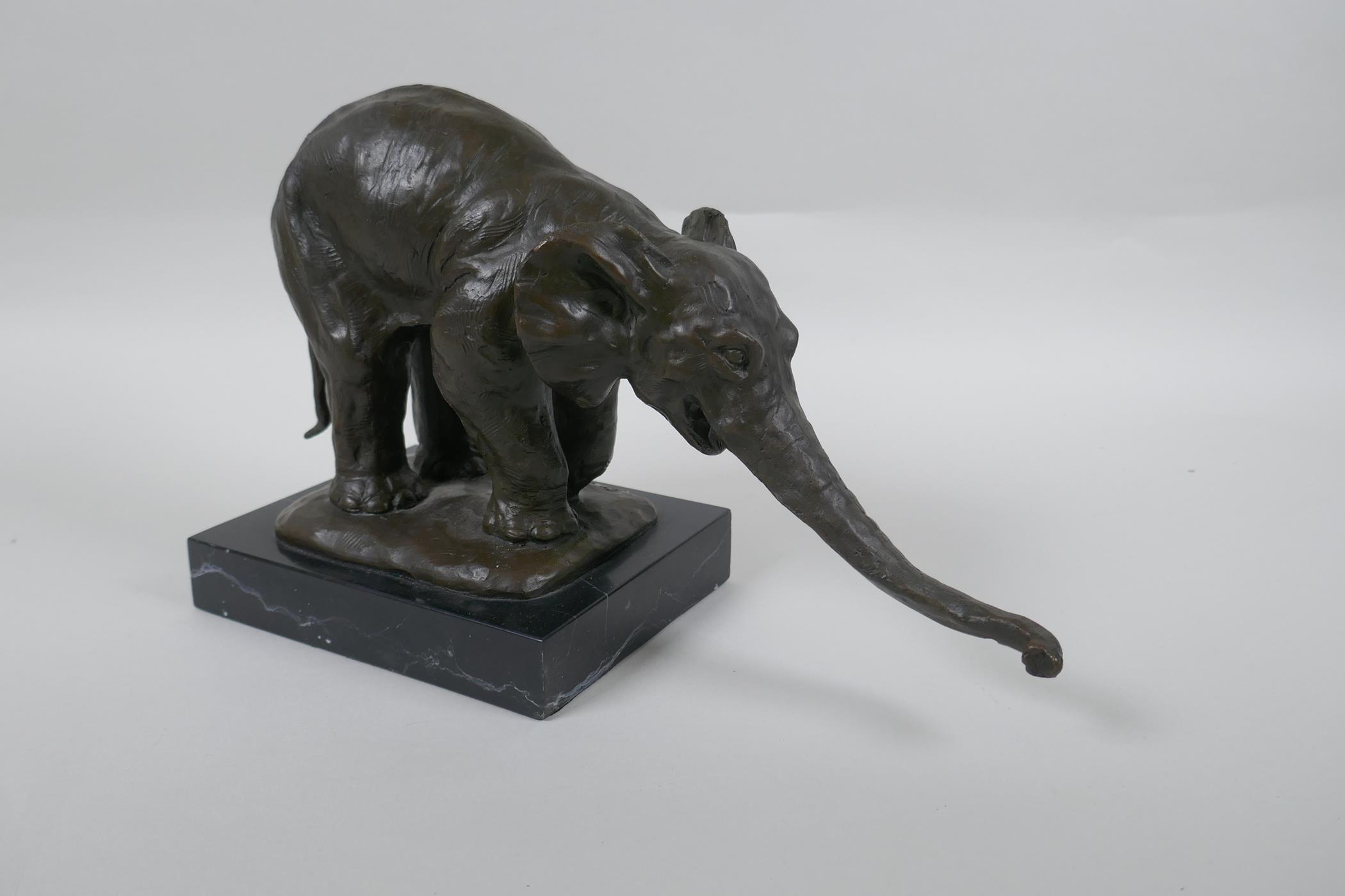 After Rembrandt Bugatti (Italian, 1884-1916), bronze figure of a begging elephant, 29cm long x - Image 2 of 5