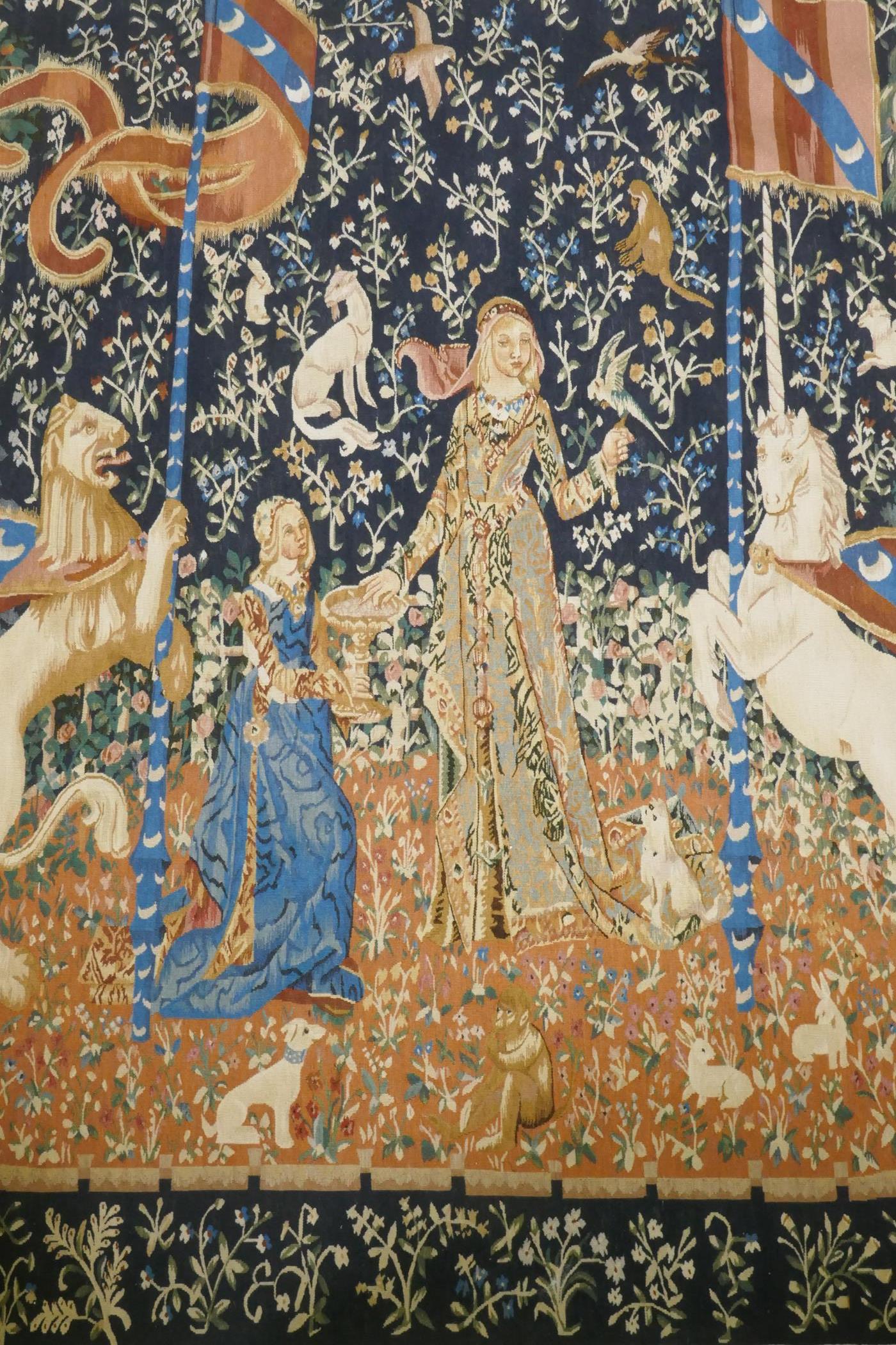 A hand woven pure wool Aubusson style tapestry with lion and unicorn design, 180 x 168cm - Image 2 of 4