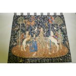 A hand woven pure wool Aubusson style tapestry with lion and unicorn design, 180 x 168cm
