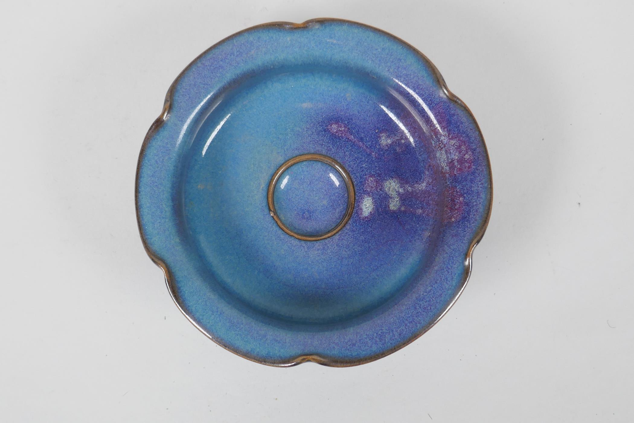 A Chinese Jun ware dish with lobed rim, 13cm diameter - Image 2 of 3
