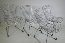 A set of four Harry Bertoia style wire dining chairs