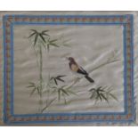 A C19th Chinese embroidery on silk, bird on a bamboo branch, 28 x 23cm