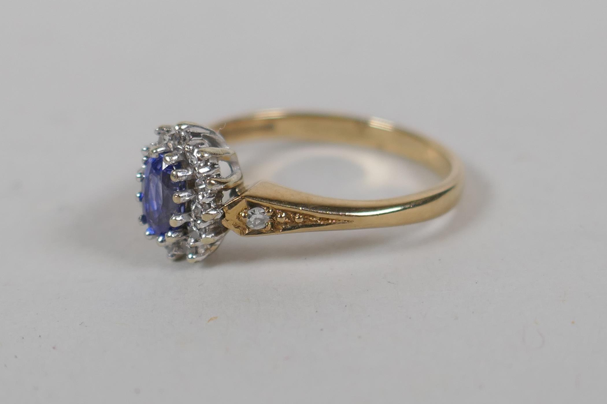 A 9ct gold, sapphire and diamond cluster ring, approx 0.1ct, approx size K - Image 3 of 4