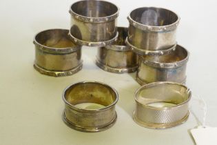 Five silver napkin rings, Birmingham 1983, and two others, 205g