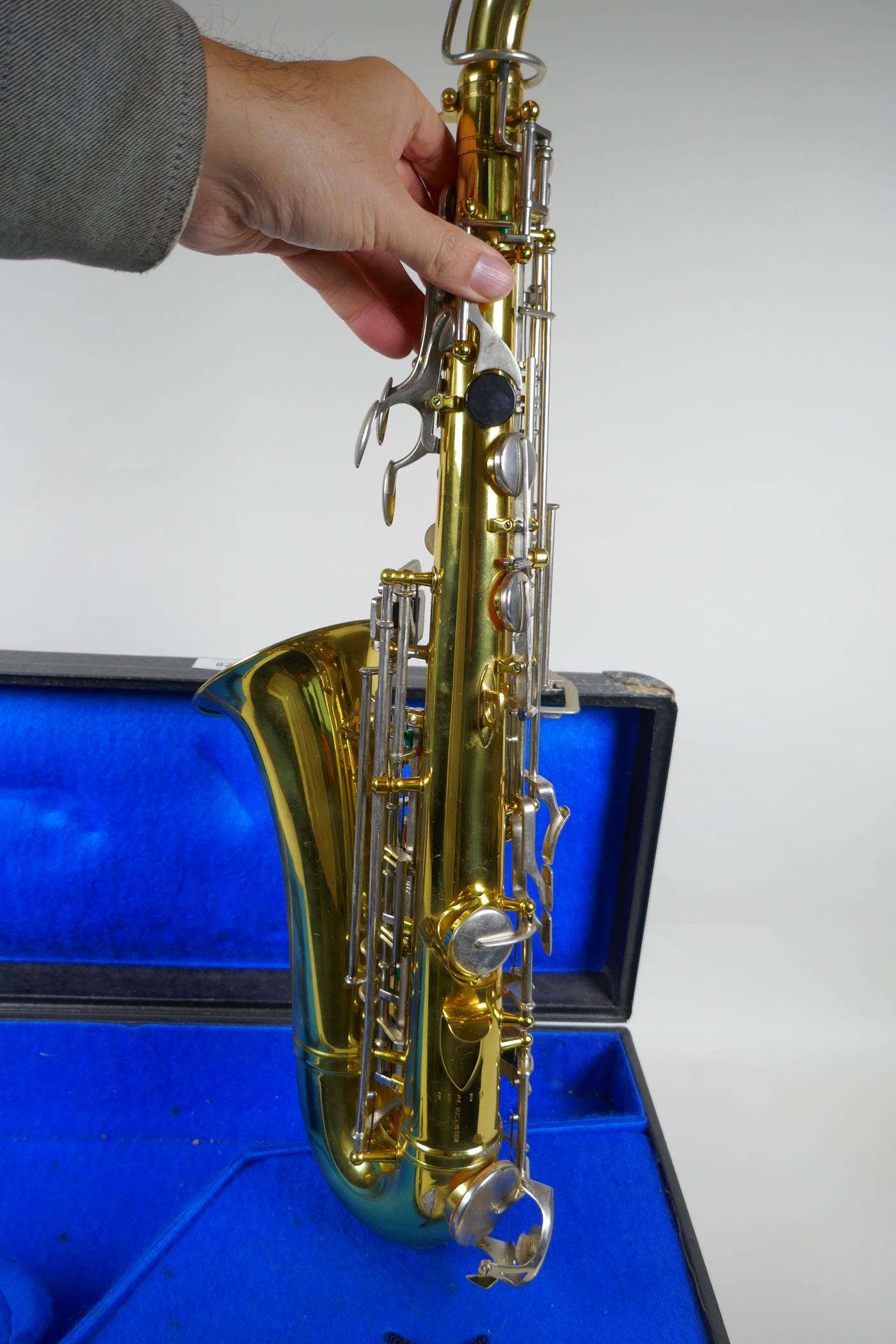 An East German 'Meister' brass saxophone, cased - Image 4 of 6