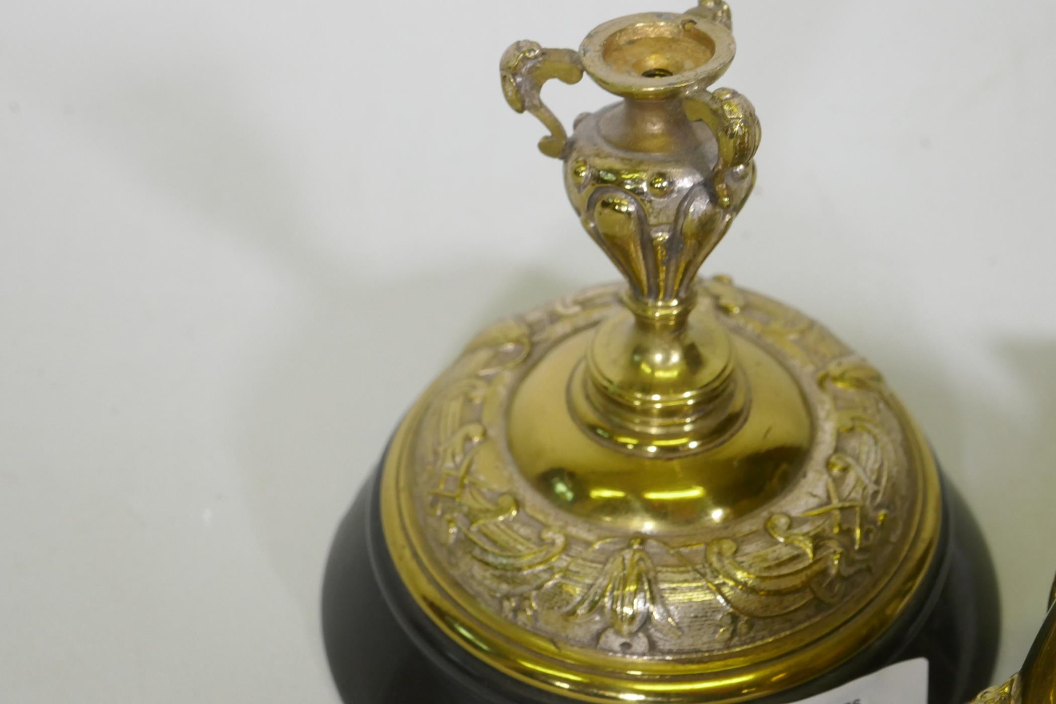 After August Cain, silver and gilt plated urn and cover, with stork finial, with raised decoration - Image 6 of 6