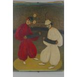 Violet Souhami, naive portrait of two clowns, oil on canvas, 38 x 46cm
