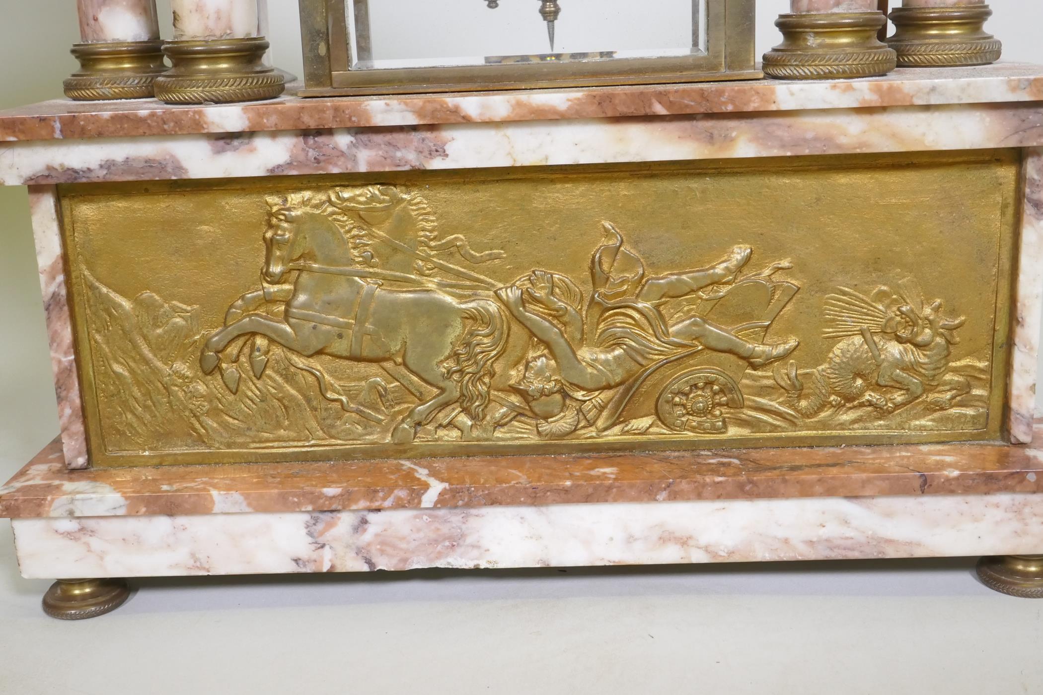 A C19th French rouge marble clock with bronze mounts, the case surmounted by an eagle signed L. - Image 5 of 8