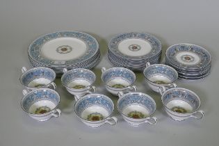 A Wedgwood Florentine turquoise eight place part dinner service, plate 27cm diameter