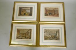 Four decorative lithographic prints, country house interiors, 30 x 26cm