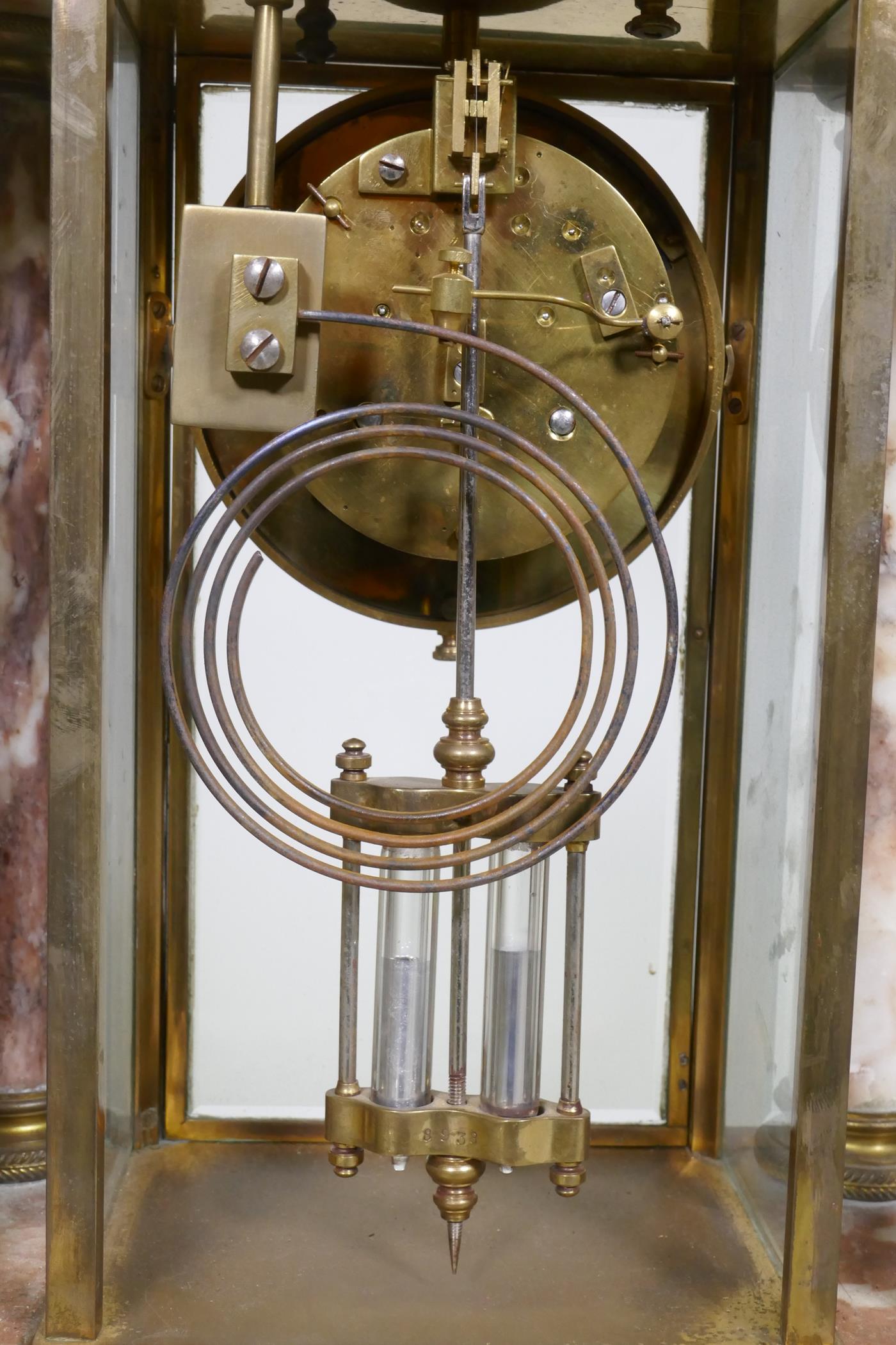 A C19th French rouge marble clock with bronze mounts, the case surmounted by an eagle signed L. - Image 7 of 8