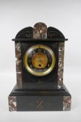 A Victorian slate mantel clock, 34cm high