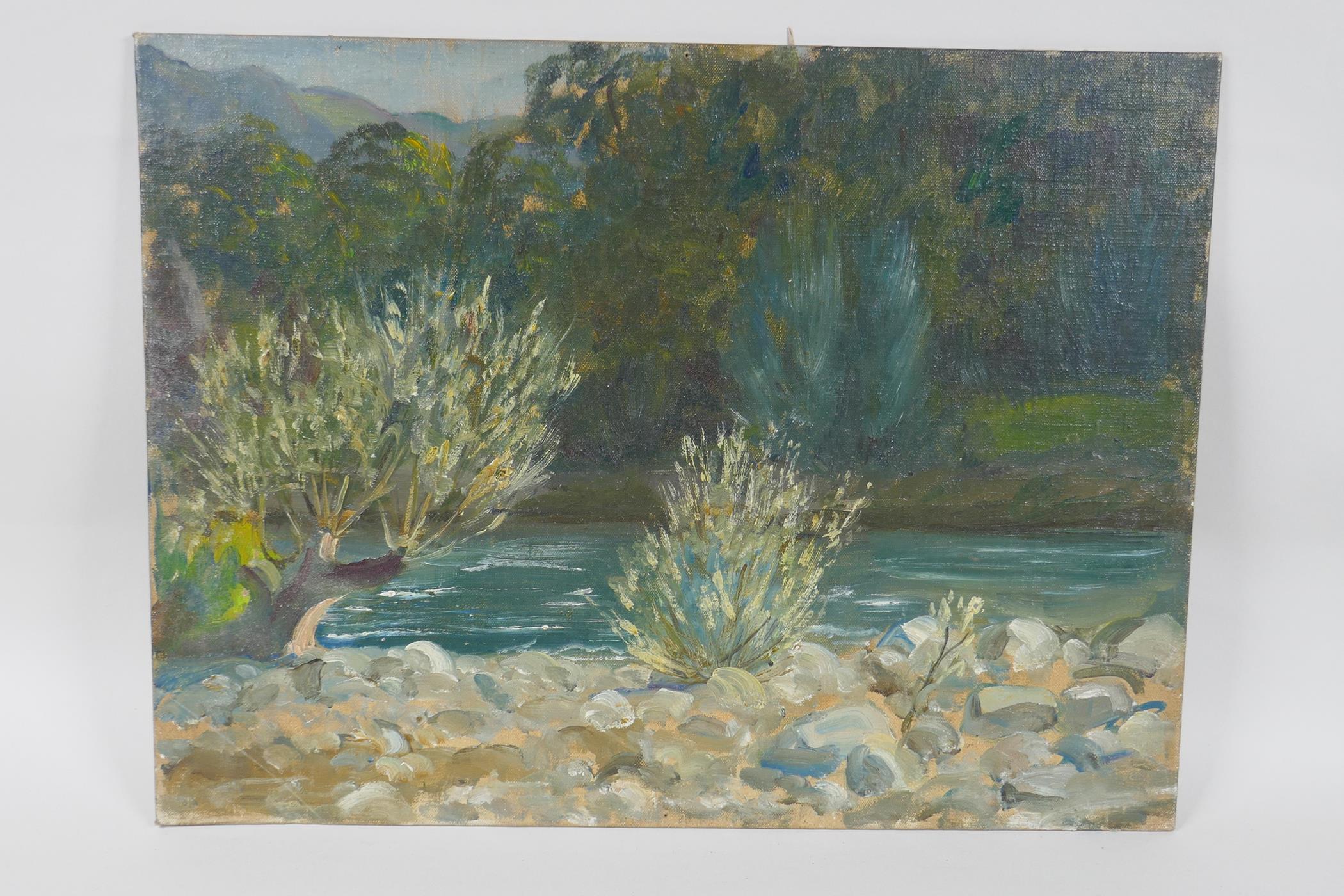 Maurice Codner, (British, 1888-1958), river scene, oil on canvas board, 40 x 30cm - Image 2 of 3