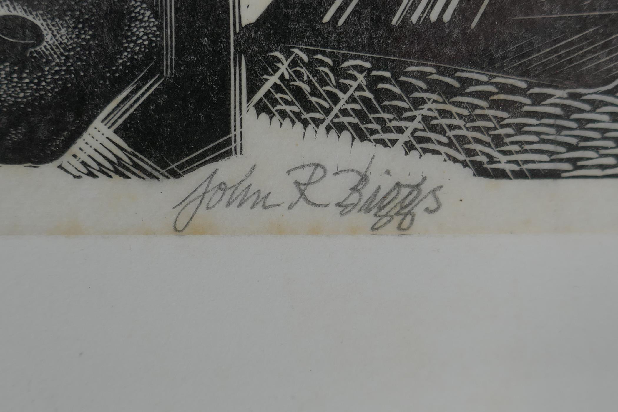John R. Biggs, Crucifixion, signed woodcut print, 24 x 17cm - Image 3 of 5