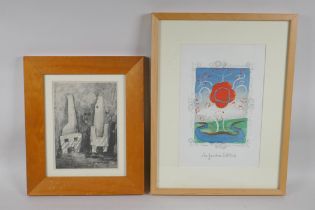 After Henry Moore, Design for a Sculpture, collotype print, 20.5 x 15cm, and after Andre Derain,