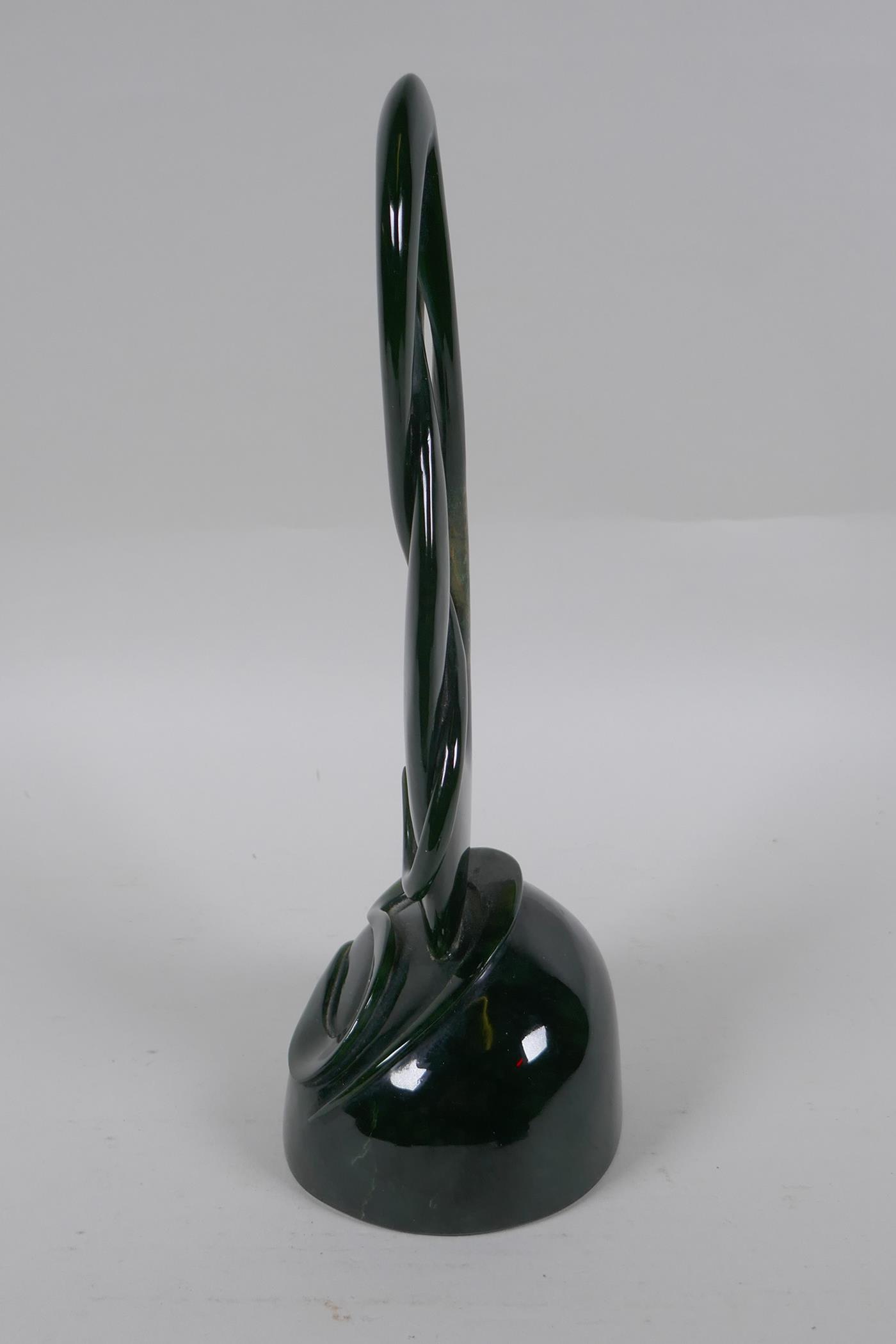 A carved New Zealand spinach jade (Pounamu) abstract sculpture, 27cm high - Image 2 of 4