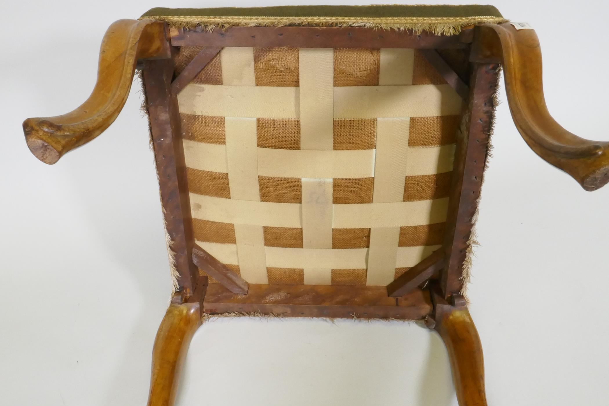 A Victorian walnut stool with tapestry cover, raised on cabriole supports, 53 x 53 x 46cm - Image 4 of 4