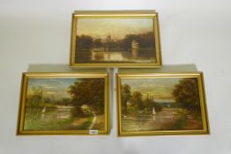 J. Lewis, Isleworth Church and Twickenham Ferry, a pair, signed, oils on board, 37 x 24cm, and