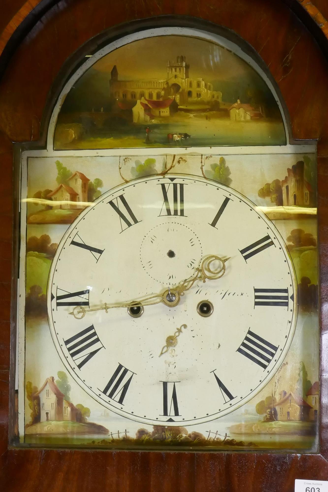 C19th oak and mahogany North Country long case clock, the painted dial with Roman numerals and - Image 3 of 10