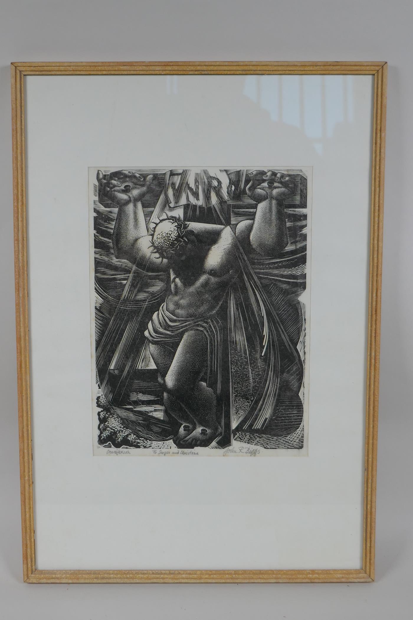 John R. Biggs, Crucifixion, signed woodcut print, 24 x 17cm - Image 2 of 5