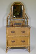 A Victorian Aesthetic oriented style bamboo and lacquer dressing table with swing mirror and three