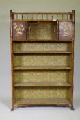 A good Victorian Aesthetic oriental style bamboo and lacquered open bookcase, with galleried top and