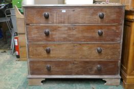 A George III mahogany chest of four long drawers, raised on bracket supports, 122 x 61 x 103cm