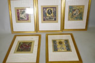 Five decorative furnishing prints in gilt frames, frame 60 x 80cm