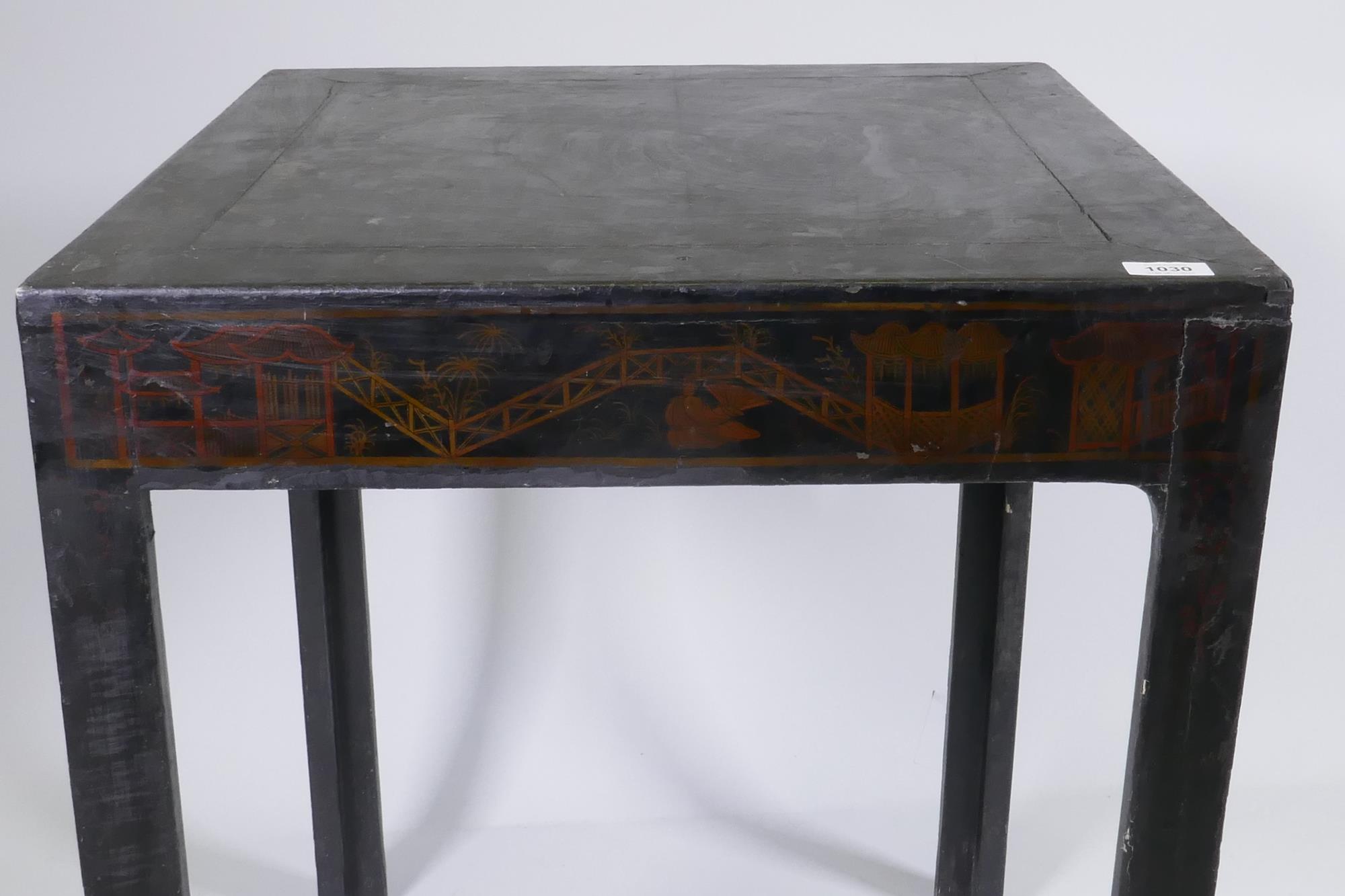 An antique black lacquer chinoiserie table, 63 x 63cm, 70cm high - Image 3 of 4