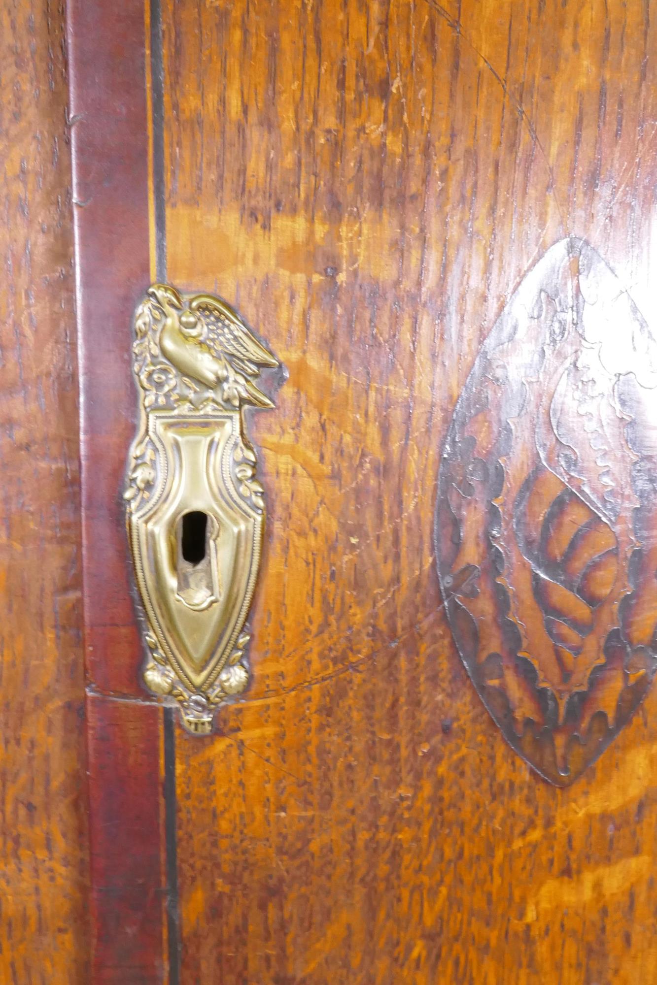 C19th Welsh oak long case clock, the inlaid case with brass mounts, arched dial, decorated with a - Image 3 of 10