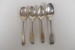 Four antique hallmarked silver tea spoons, 77g
