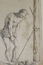 Pen and wash study of a figure, C18th/C19th?, unsigned, 12 x 20cm