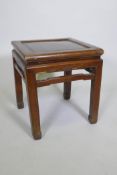 A Chinese hardwood occasional table with carved bat decoration, 45 x 45cm, 50cm high